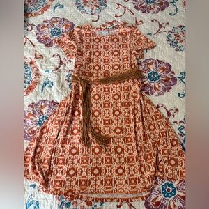LuLaRoe Orange and White Patterned Swing Dress
